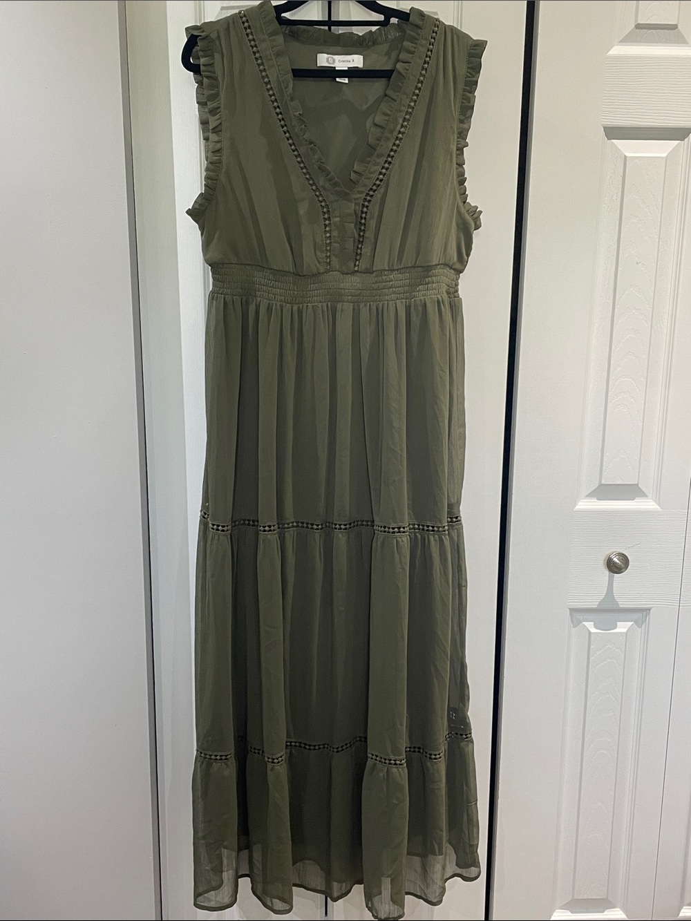 Sleeveless Olive Tiered Maxi Dress